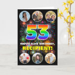 [ Thumbnail: 53rd Birthday: Fun Rainbow #, Custom Name & Photos Card ]