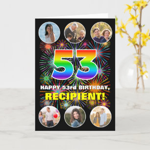 53rd Birthday: Fun Rainbow #, Custom Name & Photos Card