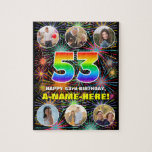 [ Thumbnail: 53rd Birthday: Fun Rainbow #, Custom Name + Photos Jigsaw Puzzle ]