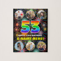 53rd Birthday: Fun Rainbow #, Custom Name + Photos