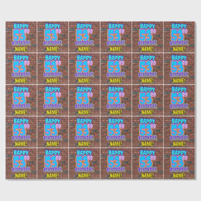 53rd Birthday: Fun, Urban Graffiti Inspired Look Wrapping Paper (Flat)