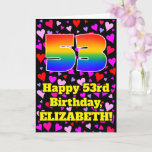 [ Thumbnail: 53rd Birthday: Loving Hearts Pattern, Rainbow # 53 Card ]