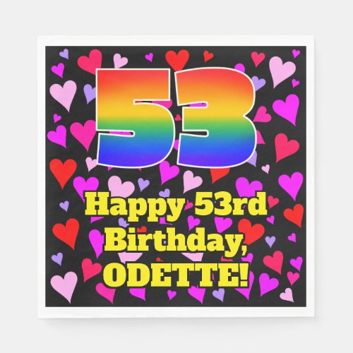 53rd Birthday Loving Hearts Pattern Rainbow  53 Napkins