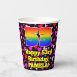 [ Thumbnail: 53rd Birthday: Loving Hearts Pattern, Rainbow 53 Paper Cups ]