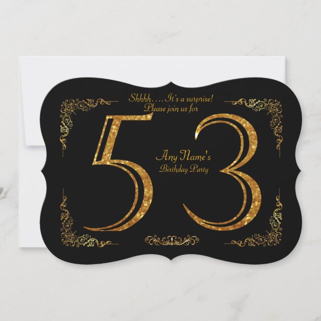 53rd,Birthday party 53rd,great Gatsby,black & gold Invitation (Front)