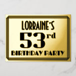 [ Thumbnail: 53rd Birthday Party: Art Deco Look “53” and Name Invitation ]