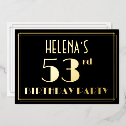 53rd Birthday Party Art Deco Look 53 w Name Foil Invitation
