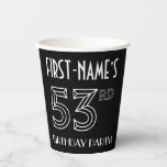 [ Thumbnail: 53rd Birthday Party: Art Deco Style + Custom Name Paper Cups ]