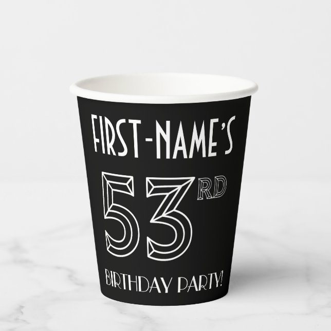 53rd Birthday Party: Art Deco Style + Custom Name Paper Cups (Front)