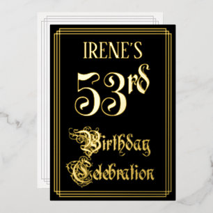 53rd Birthday Party — Fancy Script & Custom Name Foil Invitation