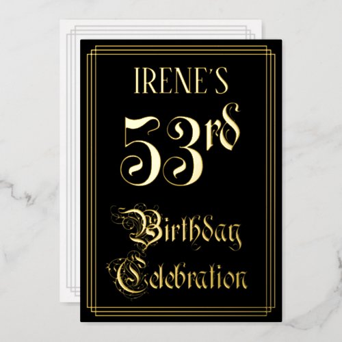 53rd Birthday Party  Fancy Script  Custom Name Foil Invitation