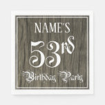 [ Thumbnail: 53rd Birthday Party — Fancy Script, Faux Wood Look Napkins ]
