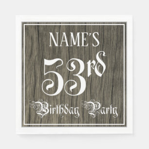 53rd Birthday Party — Fancy Script, Faux Wood Look Napkins