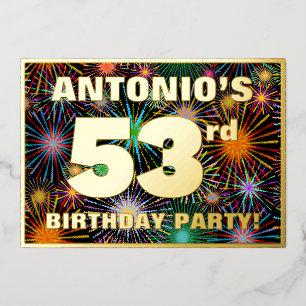 53rd Birthday Party — Fun, Colorful Fireworks Look Foil Invitation