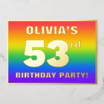 [ Thumbnail: 53rd Birthday Party: Fun, Colorful Rainbow Pattern Invitation ]