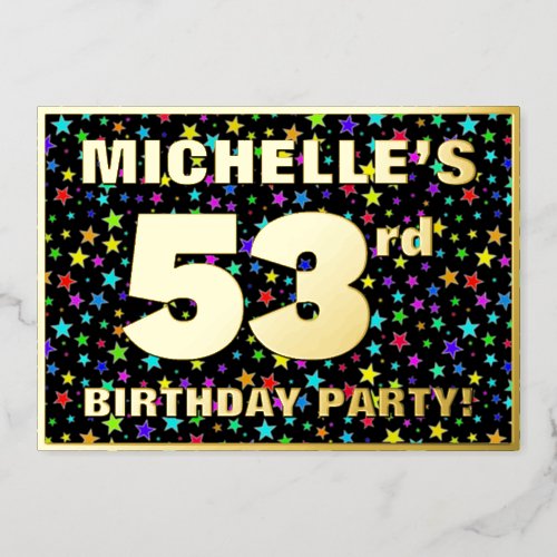 53rd Birthday Party  Fun Colorful Stars Pattern Foil Invitation