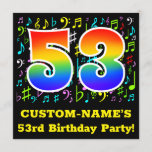 [ Thumbnail: 53rd Birthday Party: Fun Music Symbols, Rainbow 53 Invitation ]