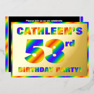 53rd Birthday Party — Fun, Rainbow Spectrum “53” Foil Invitation