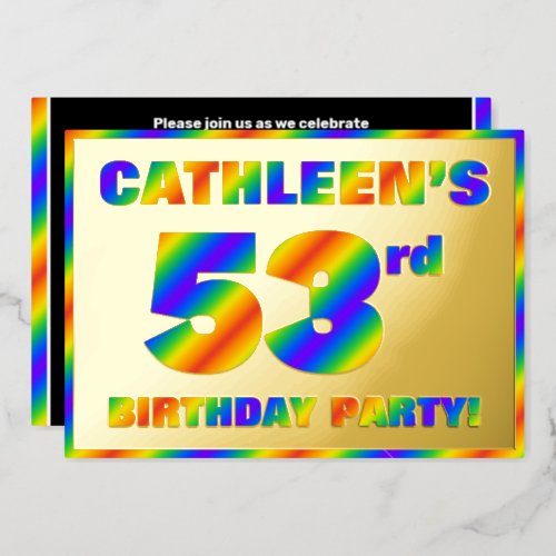 53rd Birthday Party  Fun Rainbow Spectrum 53 Foil Invitation