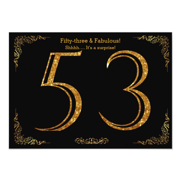 53rd Birthday party,Gatsby styl,black gold glitter Invitation | Zazzle.com