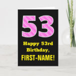 [ Thumbnail: 53rd Birthday: Pink Stripes and Hearts "53" + Name Card ]