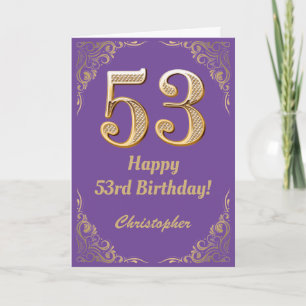 53rd Birthday Purple and Gold Glitter Frame Card