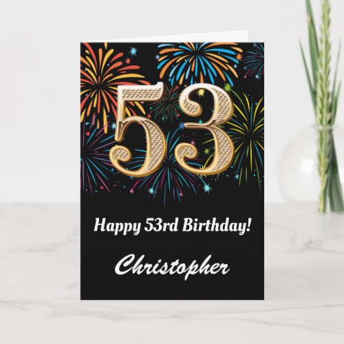 53rd Birthday Rainbow Fireworks Black and Gold Card