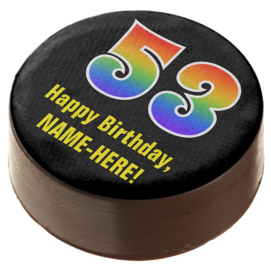53rd Birthday - Rainbow Spectrum Pattern Number 53 Chocolate Covered Oreo (Angled)