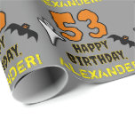 53rd Birthday: Spooky Halloween Theme, Custom Name Wrapping Paper<br><div class="desc">This spooky and scary Hallowe'en birthday themed wrapping paper design features a large number "53", along with the message "HAPPY BIRTHDAY, ", and an editable name. There are also depictions of a ghost and a bat on the front. Wrapping paper like this might be fun to use when wrapping presents...</div>