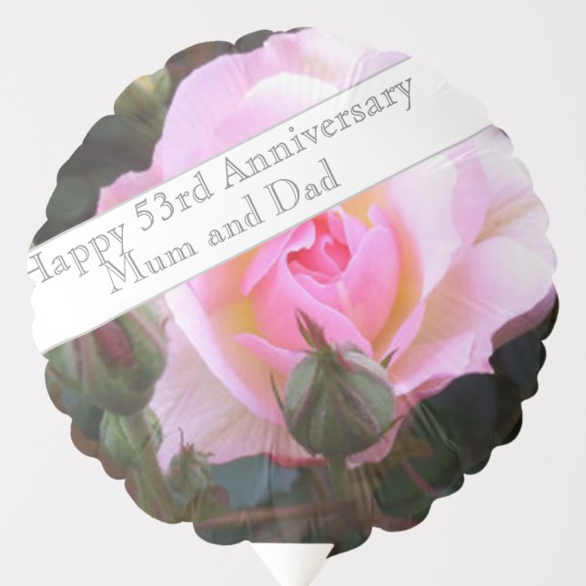 53rd Wedding Anniversary Pink Rose  Balloon (Front)
