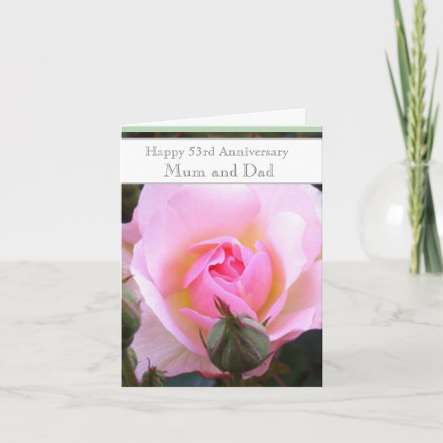 53rd Wedding Anniversary Pink Rose  Card (Front)