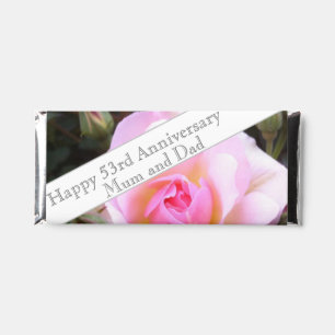53rd Wedding Anniversary Pink Rose Hershey Bar Favors
