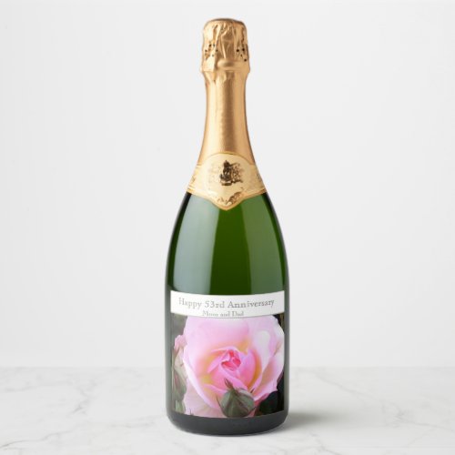 53rd Wedding Anniversary Pink Rose  Sparkling Wine Label