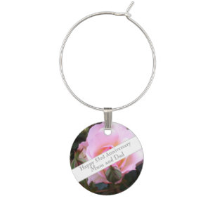 53rd Wedding Anniversary Pink Rose Wine Charm