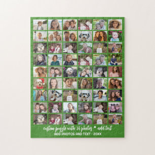 54 Photo Collage Grid - Custom Text - Green Jigsaw Puzzle