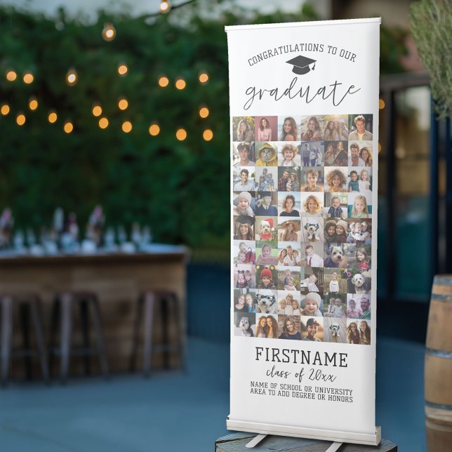 54 Photo - Graduation Modern Minimal White Retractable Banner (Custom Graduation Banner with Stand)