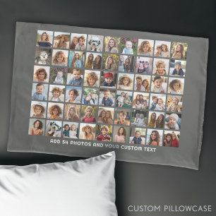 54 Square Photo Collage Grid with Text Pillow Case