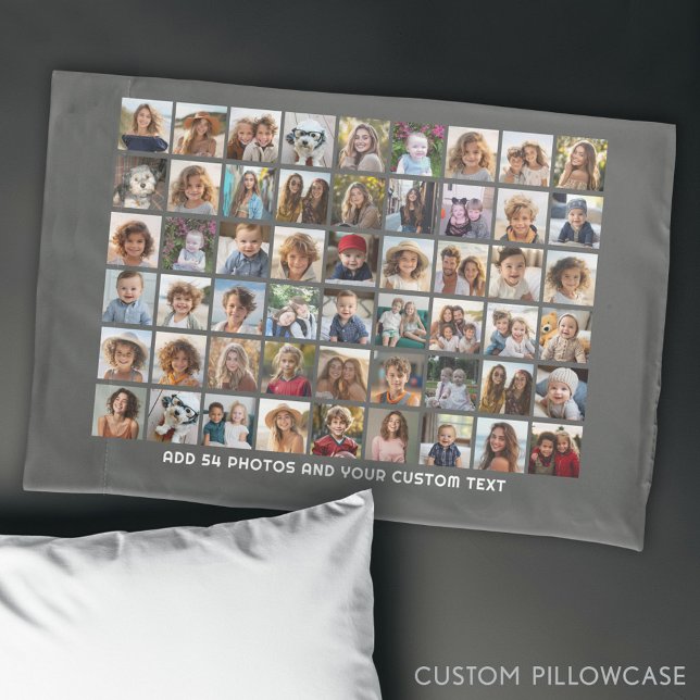 54 Square Photo Collage Grid with Text Pillow Case (Custom Photo Collage Pillowcase)
