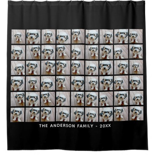 54 Square Photo Collage with Simple Text Shower Curtain