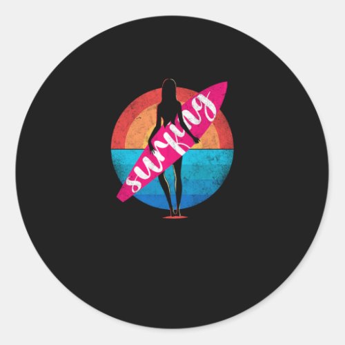 54Surfing Surfer Girl Surfer Girl Sunset Surfboar Classic Round Sticker