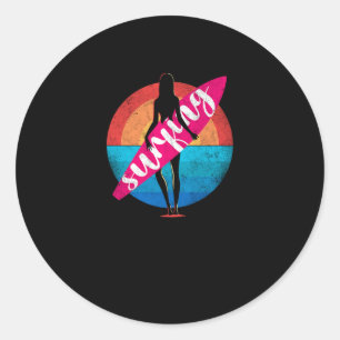54.Surfing Surfer Girl Surfer Girl Sunset Surfboar Classic Round Sticker