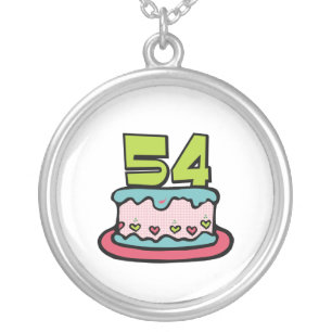 54 Year Old Birthday Cake Silver Plated Necklace