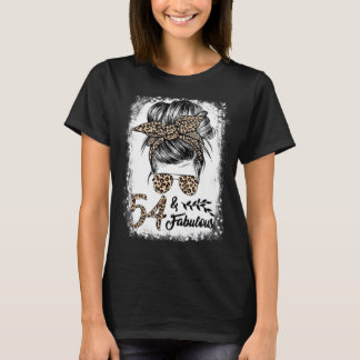 54 Years Old Fabulous Messy Bun Leopard 54th Birth T-Shirt