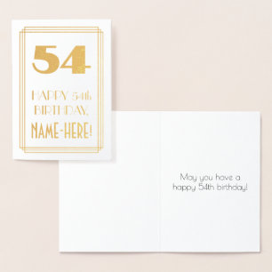 54th Birthday: Art Deco Inspired Look "54" & Name Foil Card