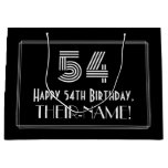 [ Thumbnail: 54th Birthday — Art Deco Inspired Look "54" & Name Gift Bag ]
