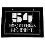[ Thumbnail: 54th Birthday ~ Art Deco Inspired Look "54" + Name Gift Bag ]