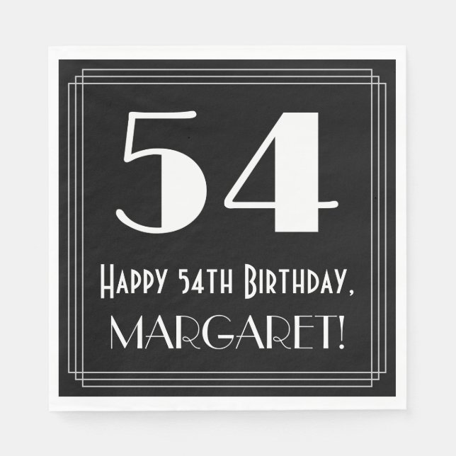 54th Birthday ~ Art Deco Inspired Look "54", Name Napkins (Front)