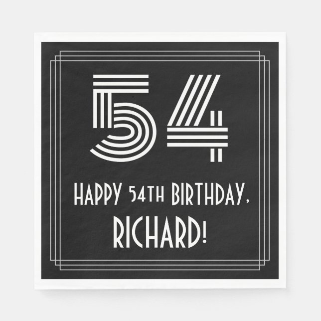 54th Birthday: Art Deco Inspired Look "54" + Name Napkins (Front)