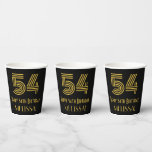 [ Thumbnail: 54th Birthday: Art Deco Inspired Look “54” & Name Paper Cups ]