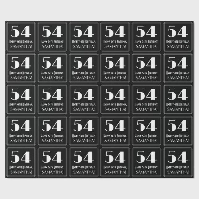 54th Birthday - Art Deco Inspired Look "54", Name Wrapping Paper (Seam)